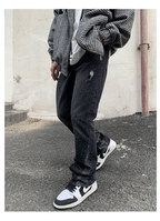 Cashew Flower Stitching Washed Flared Denim Jeans