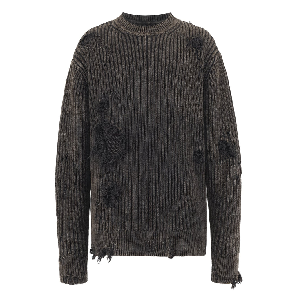UNDERWATER Washed Handmade Destruction Patchwork Knit Sweater Gray
