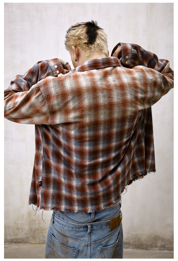 Remedy Gradient Washed Plaid Long Sleeve Shirt