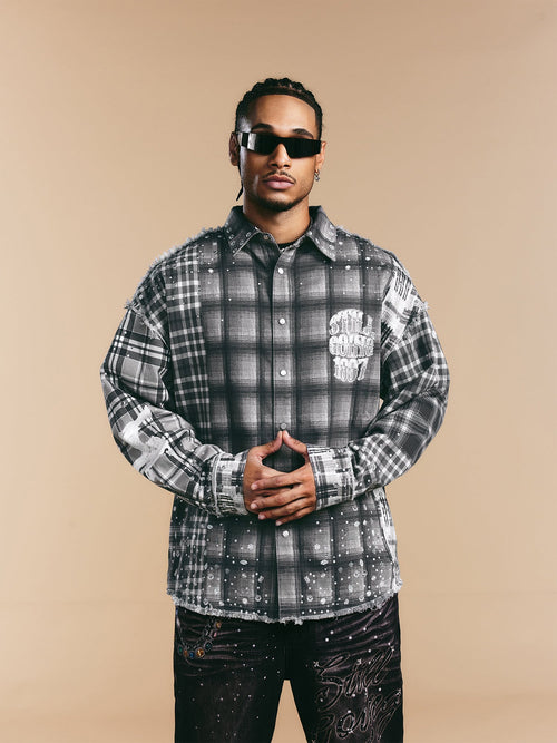 1807 Swarovski Crystal Diamond Plaid Long Sleeve Shirt
