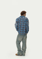 EVILKNIGHT(EK) Floral Embroidered Plaid Long Sleeve Shirt