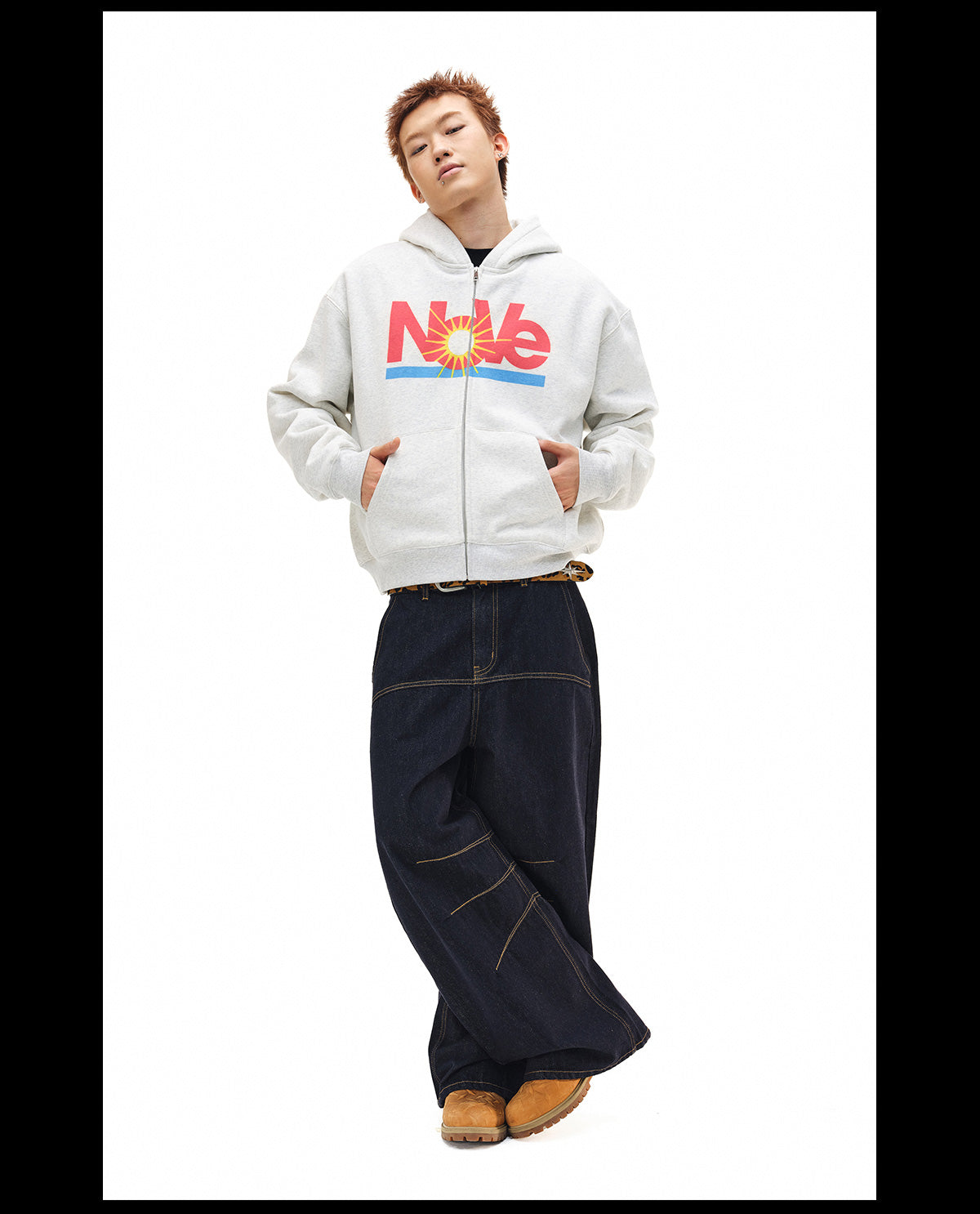 NOVACAM Vintage Monogram Print Zip Up Hoodie