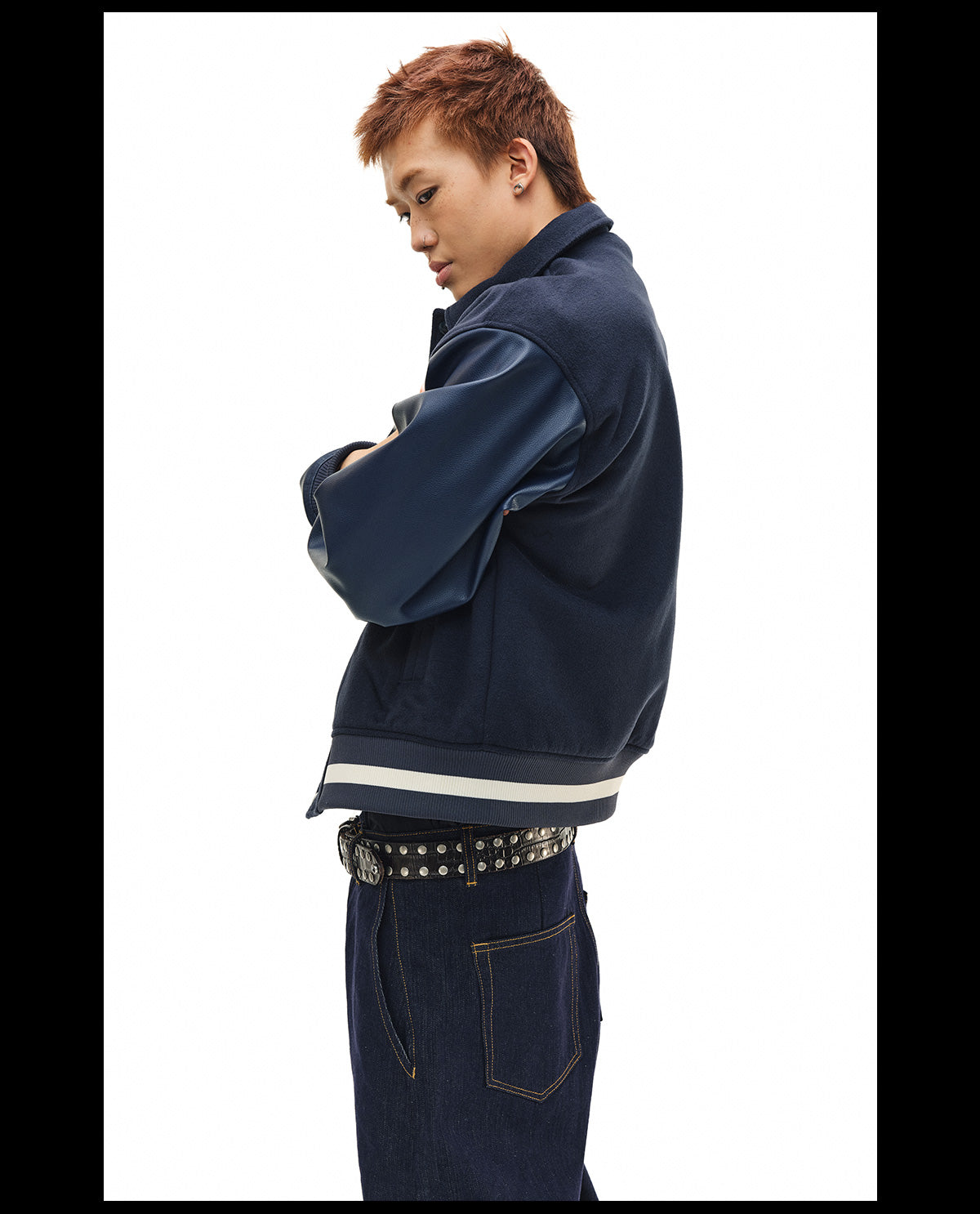 NOVACAM Navy Blue Short Basic Varsity Jacket