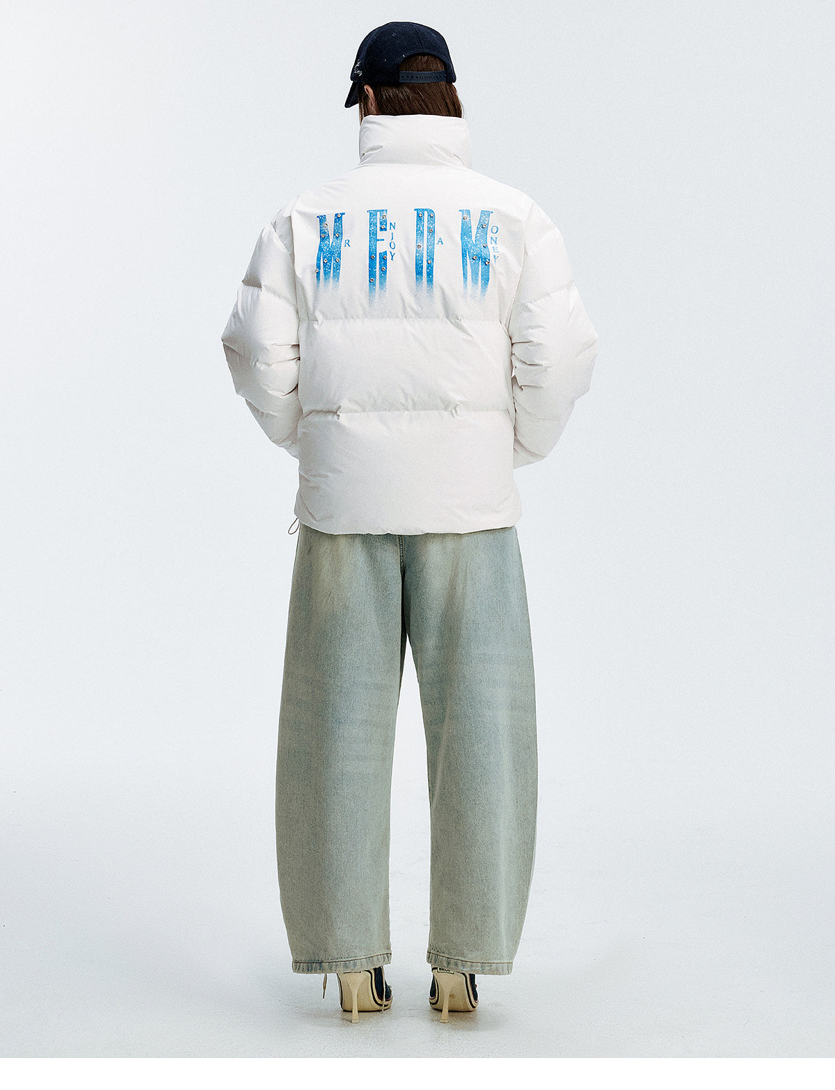 MEDM Rhinestone Studded Logo Down Jacket