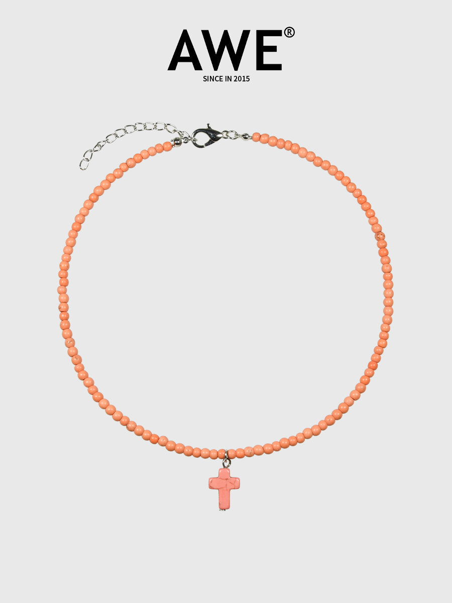 AWE Stone Beads Cross Necklace