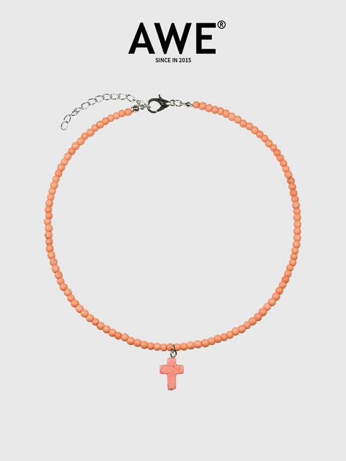 AWE Stone Beads Cross Necklace