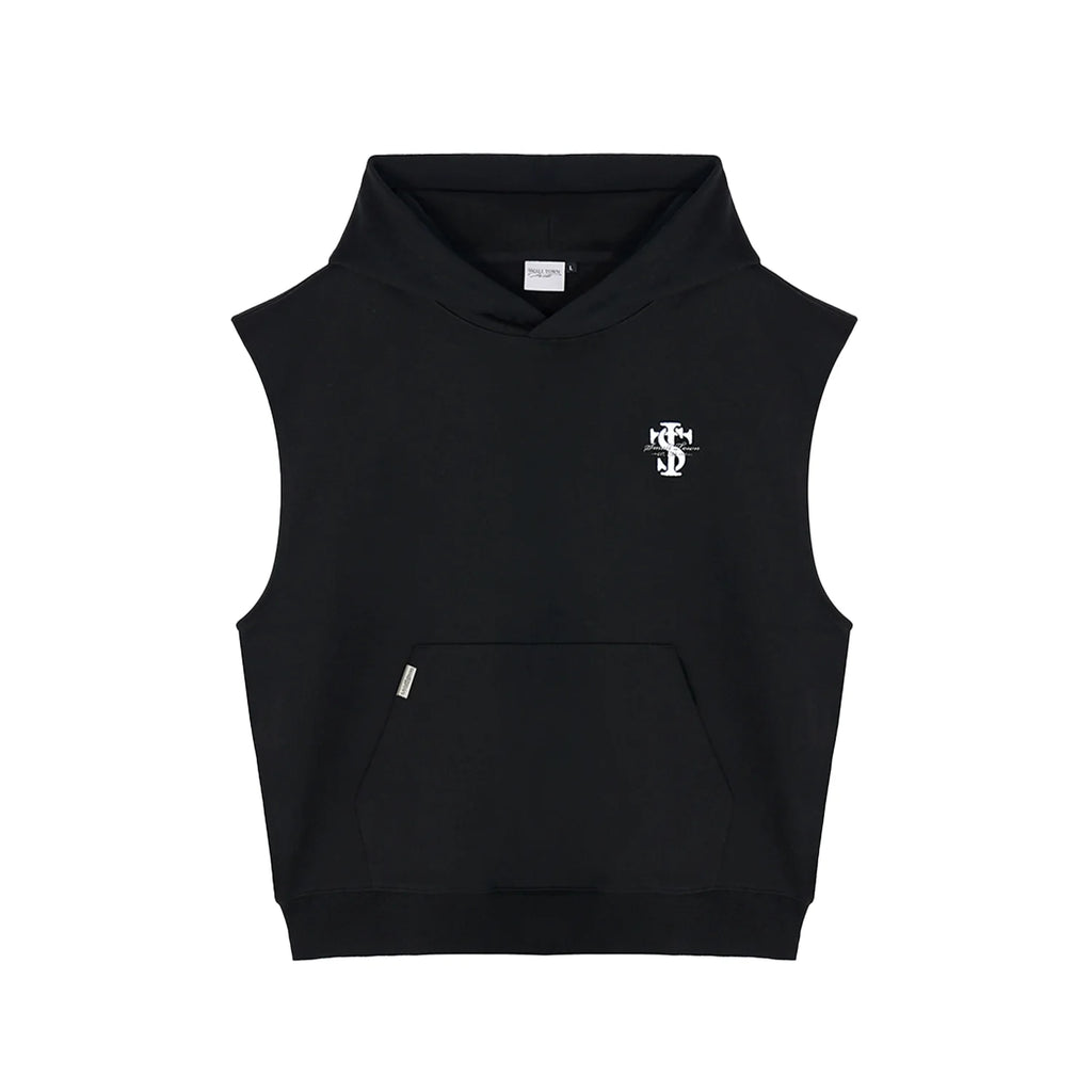 Small Town Kid Basic Embroidered Logo Sleeveless Hoodie