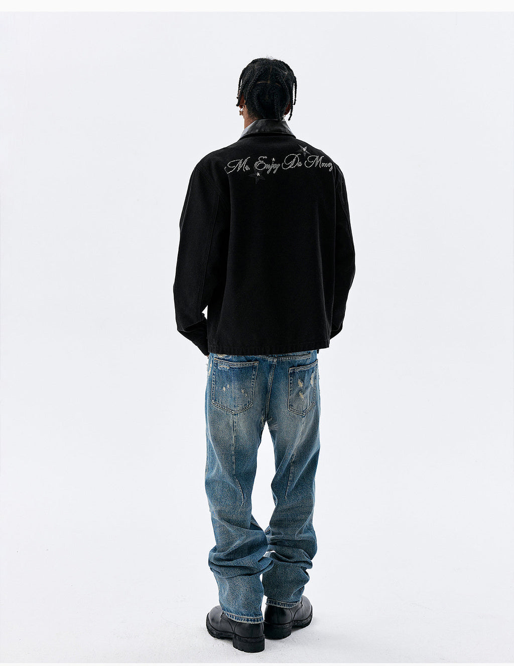 MEDM Star Studded Leather Patch Detroit Jacket