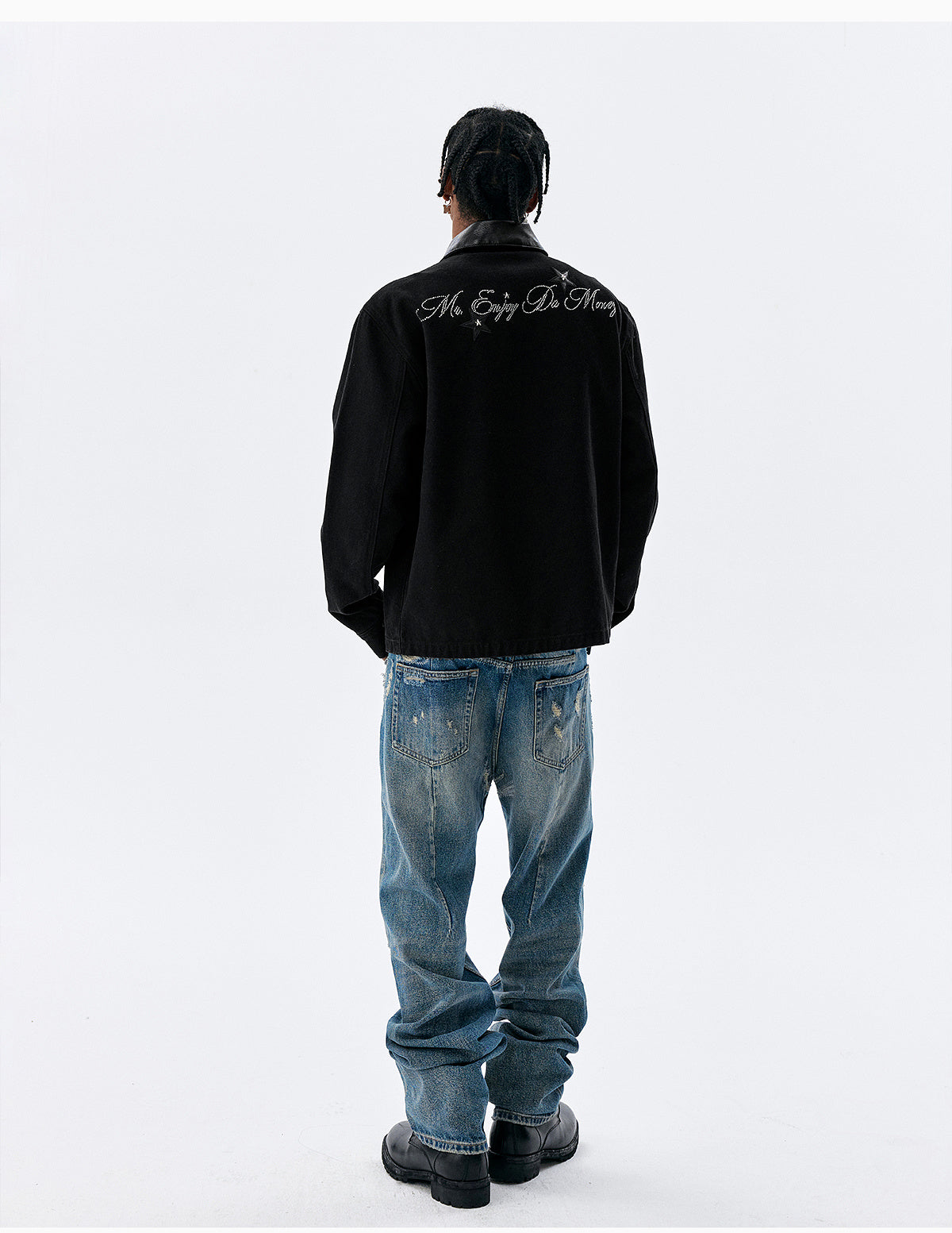 MEDM Star Studded Leather Patch Detroit Jacket