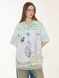 EMPTY REFERENCE Hand Painted Bear Print Gradient Short Sleeve Shirt