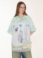 EMPTY REFERENCE Hand Painted Bear Print Gradient Short Sleeve Shirt