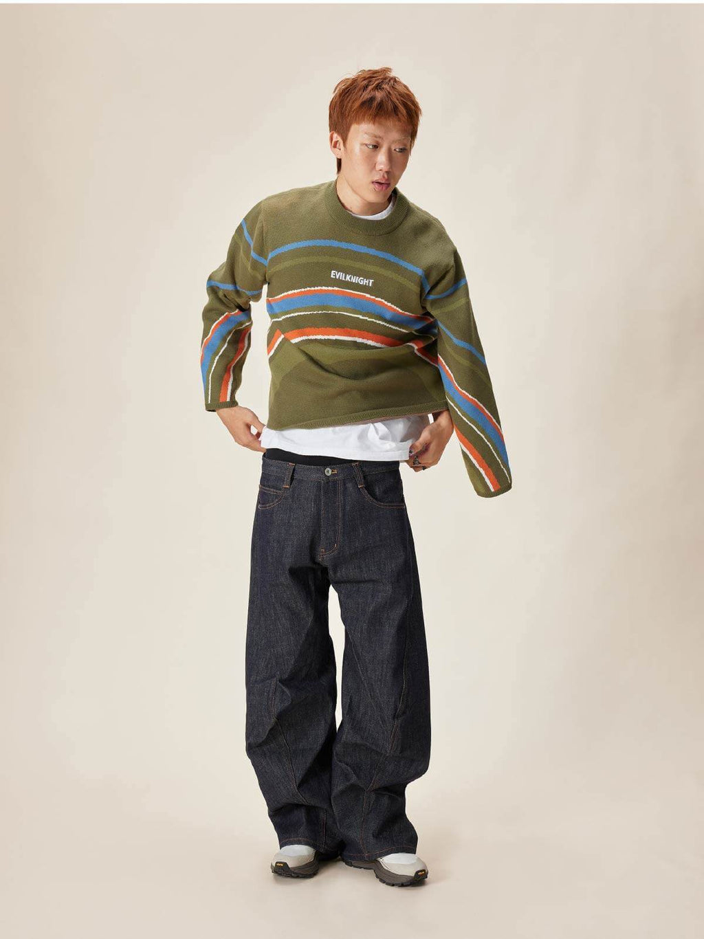 EVILKNIGHT(EK) Rainbow Circle Pattern Knit Sweater