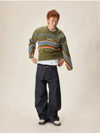 EVILKNIGHT(EK) Rainbow Circle Pattern Knit Sweater
