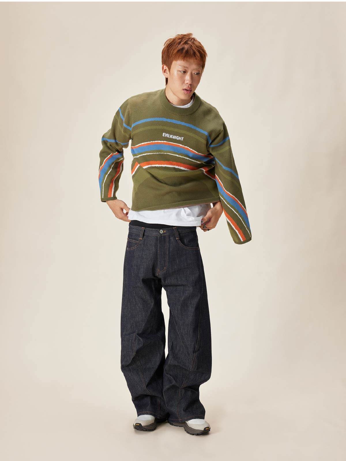 EVILKNIGHT(EK) Rainbow Circle Pattern Knit Sweater