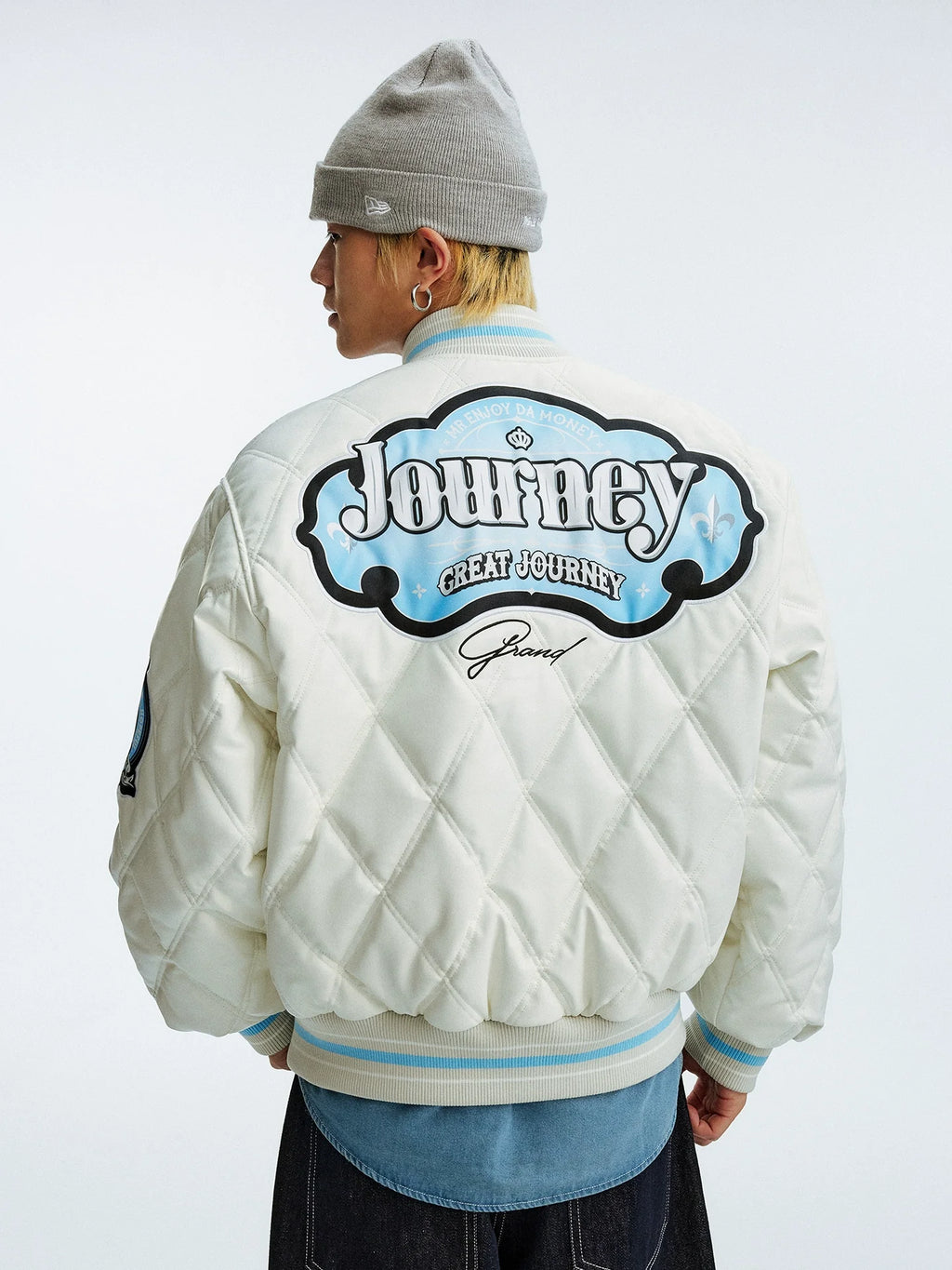 MEDM Diamond Quilted PU Leather Varsity Jacket