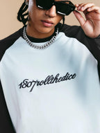 1807 ROLLTHEDICE 3D Embroidered Color Block Raglan Long Sleeve Tee