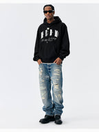 MEDM M Buckled Drawstring Pearl Logo Embroidered Hoodie