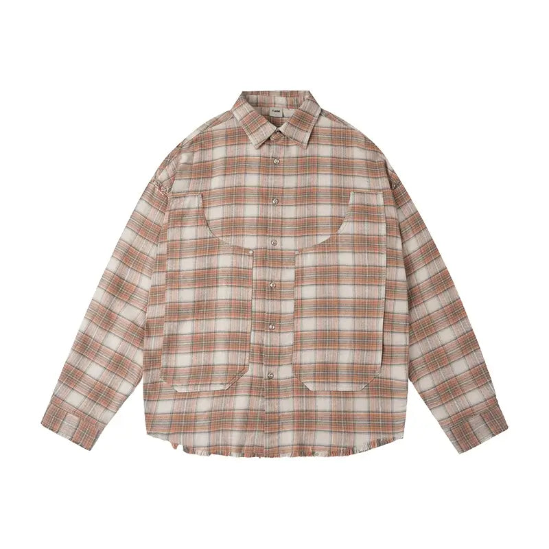 Labt Frayed Plaid Flannel Long Sleeve Shirt