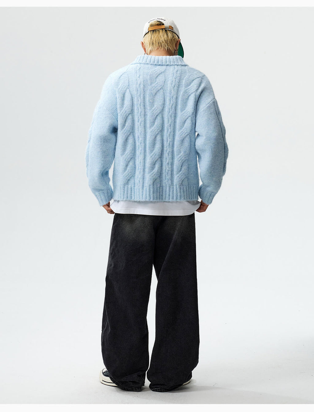 MEDM Cable Knit Half Zip Polo Sweater