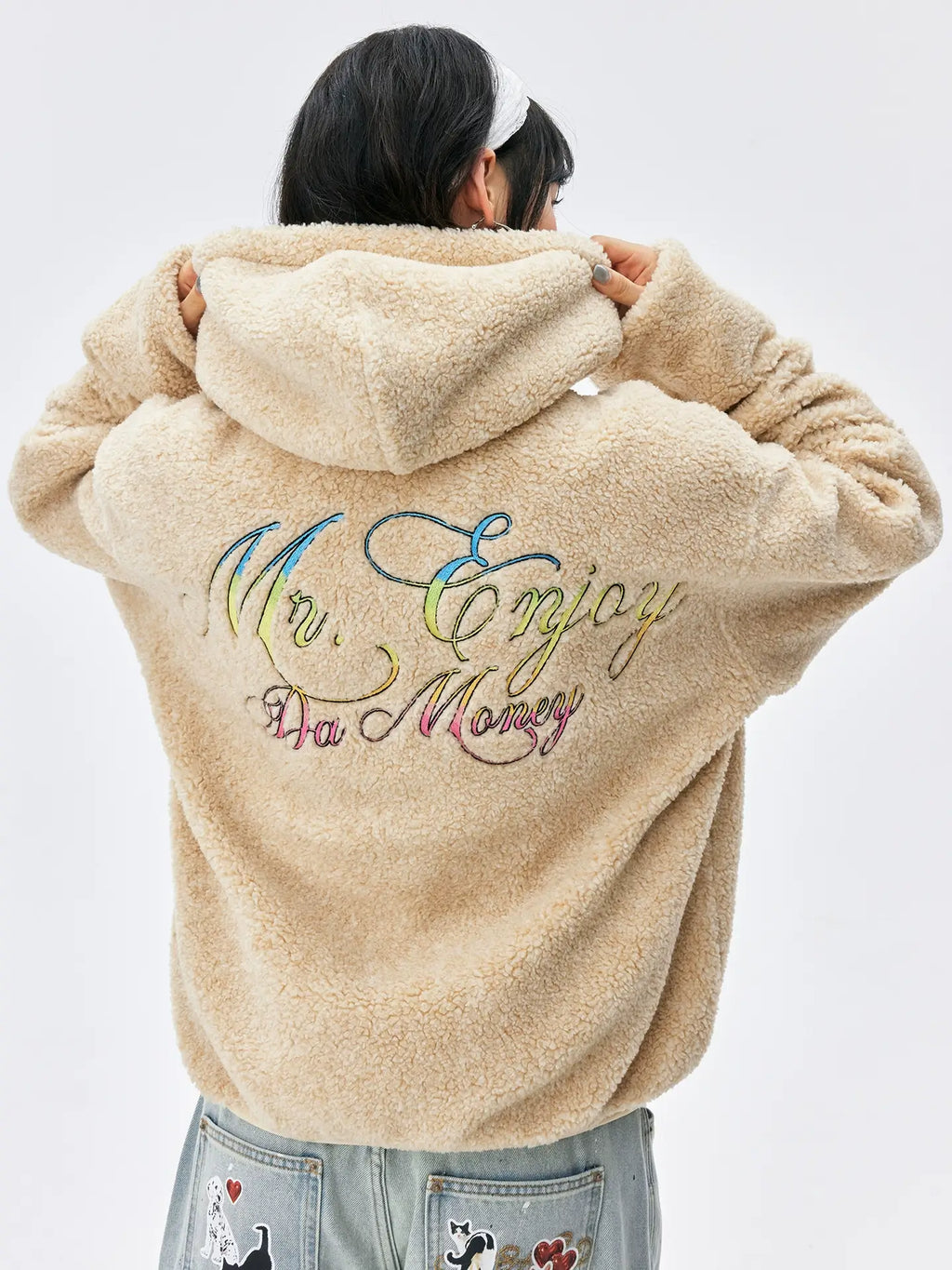 MEDM Gradient Embroidery Sherpa Fleece Hoodie