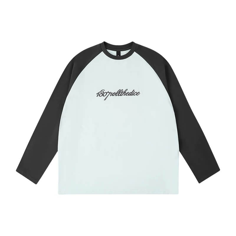 1807 ROLLTHEDICE 3D Embroidered Color Block Raglan Long Sleeve Tee