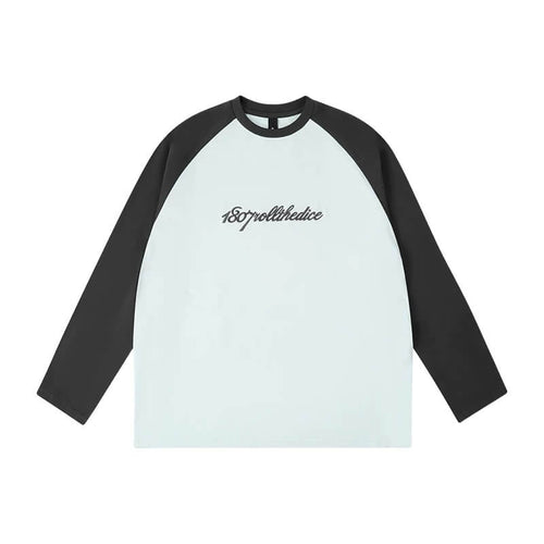 1807 ROLLTHEDICE 3D Embroidered Color Block Raglan Long Sleeve Tee