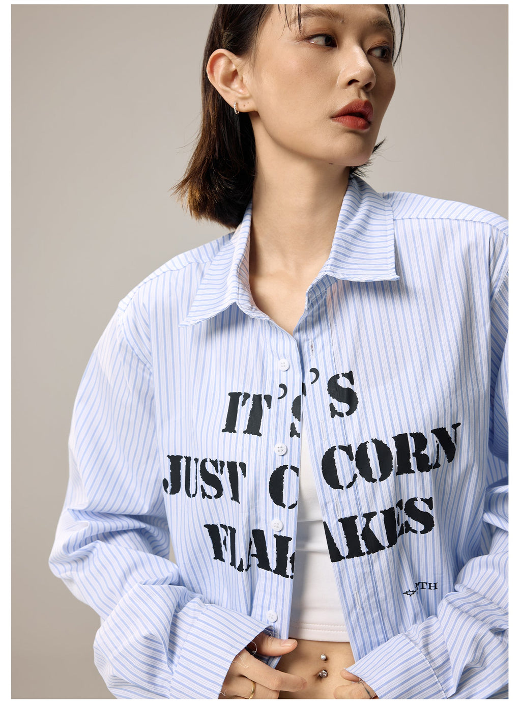 Remedy Letter Print Striped Long Sleeve Shirt