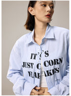Remedy Letter Print Striped Long Sleeve Shirt