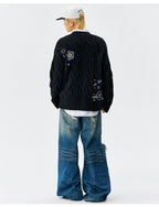 MEDM Floral Butterfly Embroidered Cable Knit Cardigan