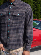 S45 Turquoise Button Plaid Long Sleeve Shirt