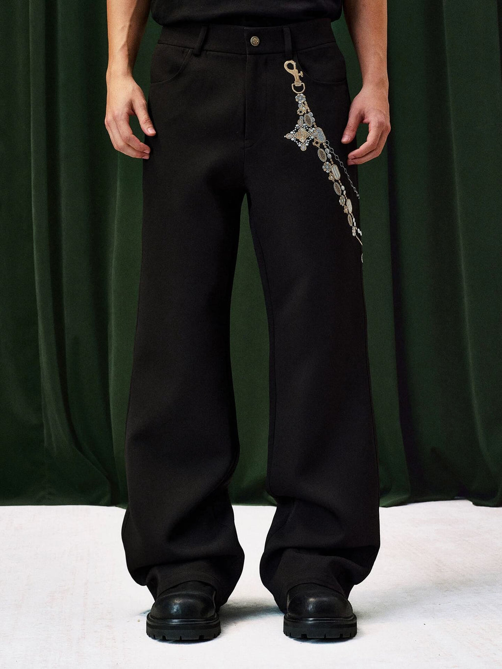 YADcrew Chain Embroidered Western Pants