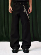 YADcrew Chain Embroidered Western Pants