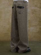 YADcrew Houndstooth Patchwork Leather Pants