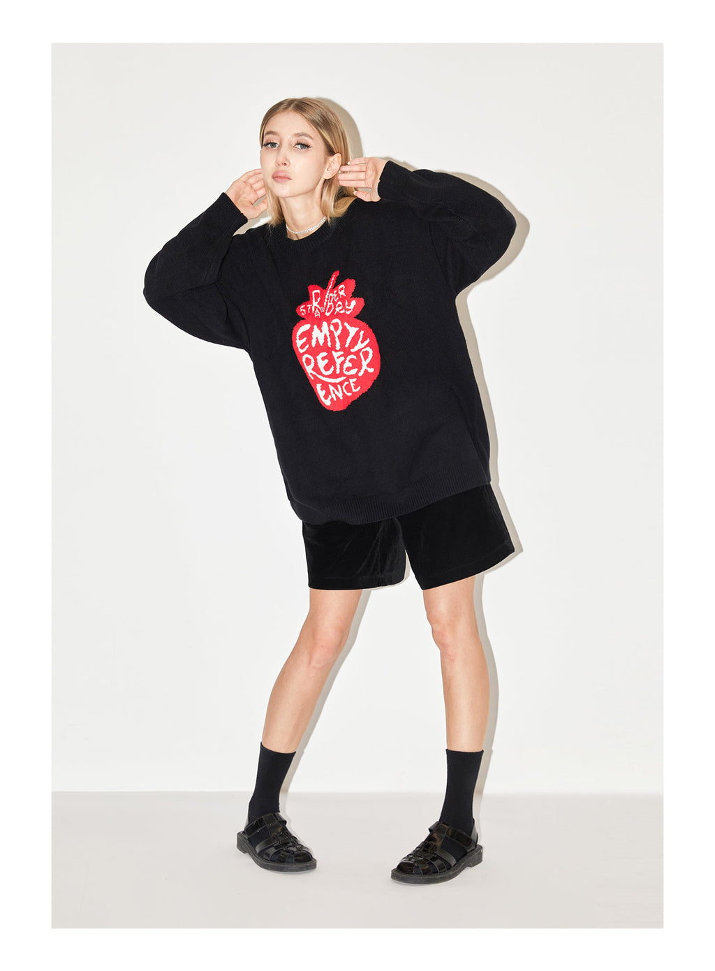 EMPTY REFERENCE I Love Strawberry Jacquard Knit Sweater
