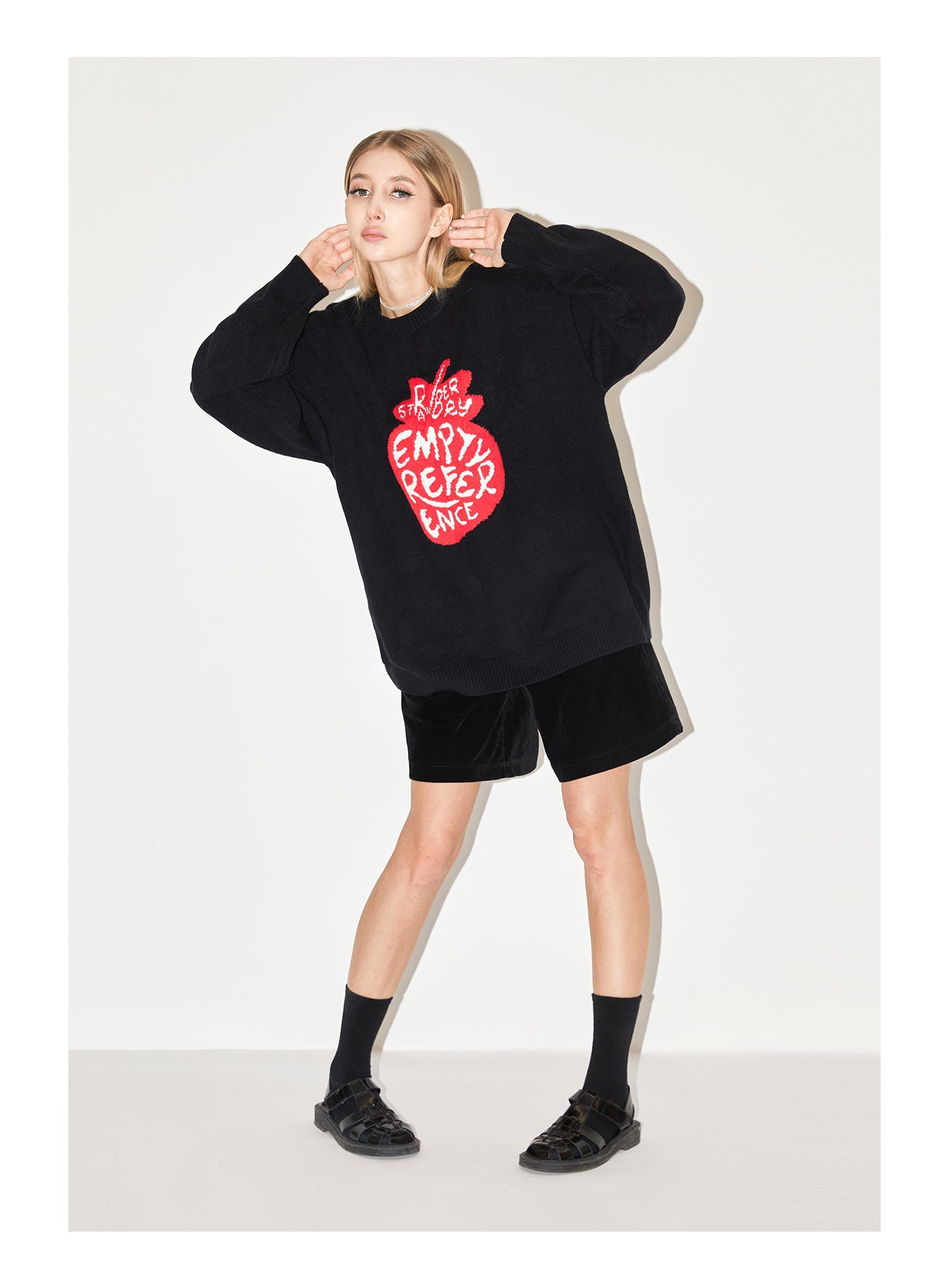 EMPTY REFERENCE I Love Strawberry Jacquard Knit Sweater