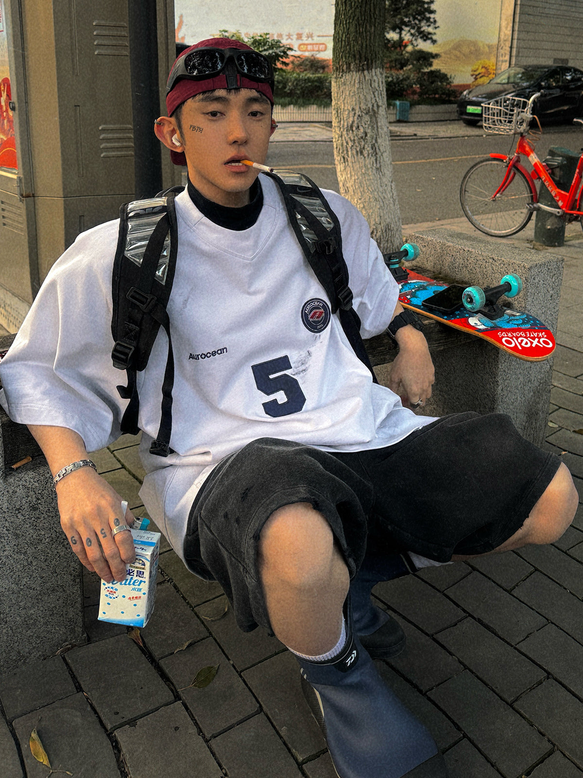 Aurocean Dirty Dye Aged Vintage Patch Embroidered Soccer Jersey Tee