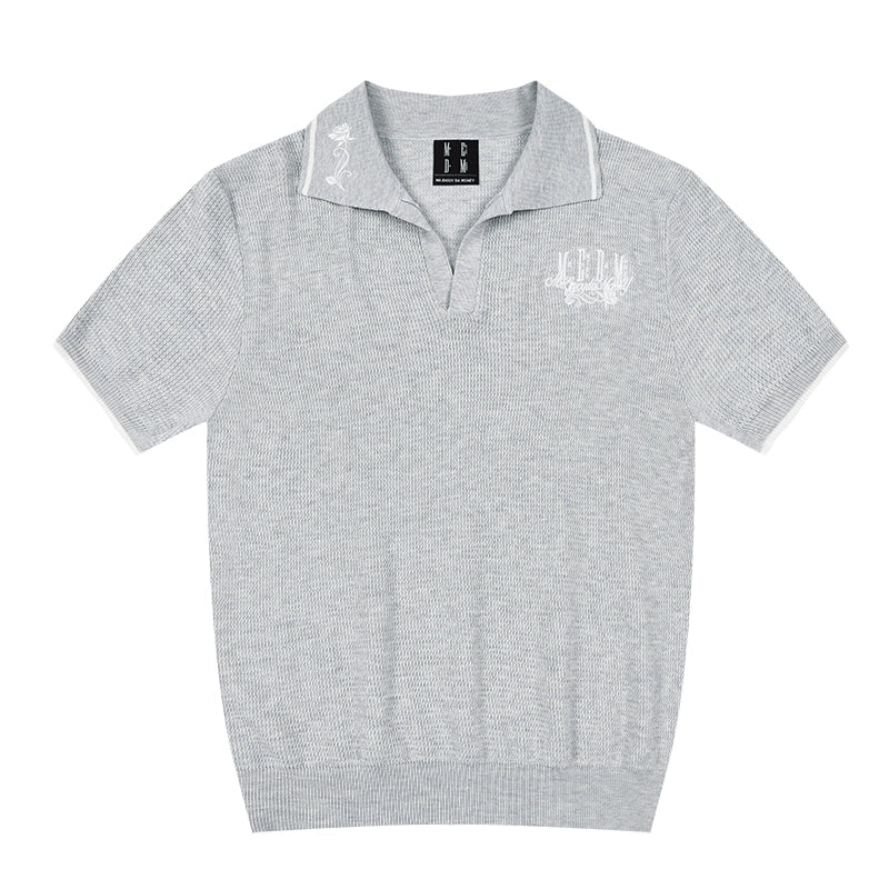 MEDM Rose Embroidered Waffle Knit Polo