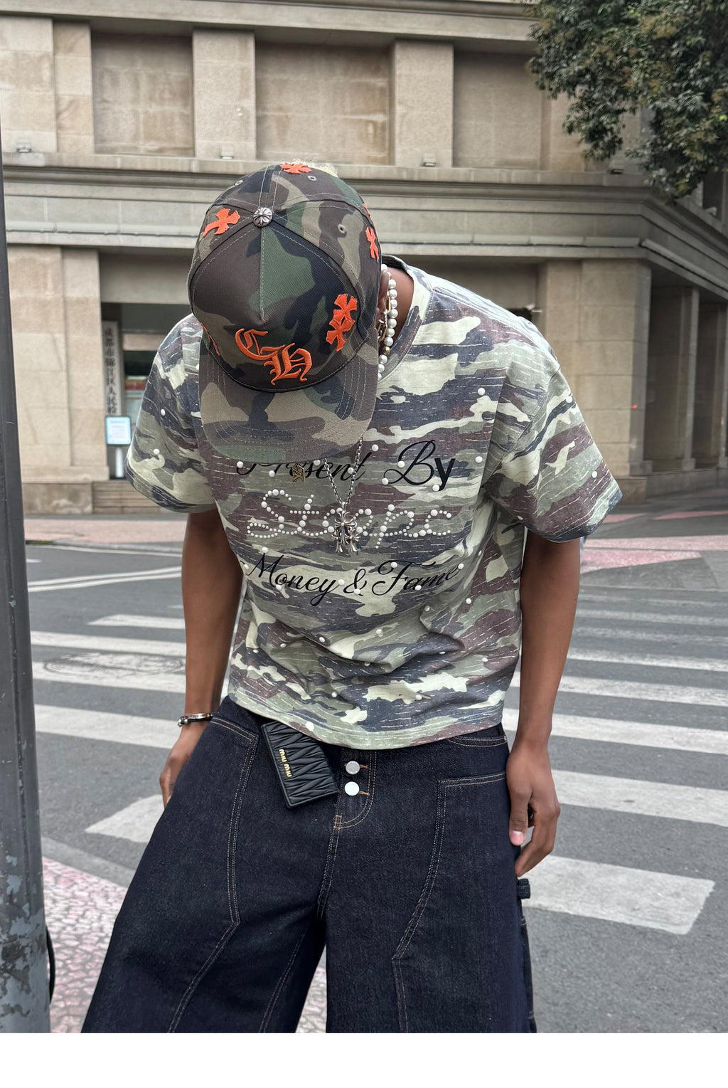 STEEPC Aged Forest Camo Pearl Embellished Print Tee