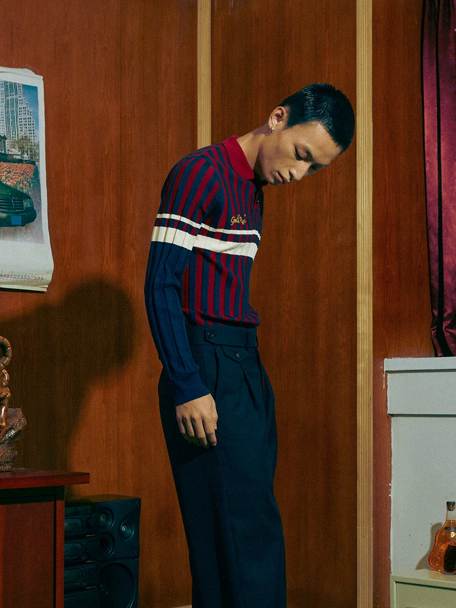SOD Co. Rib Knit Striped Polo Shirt