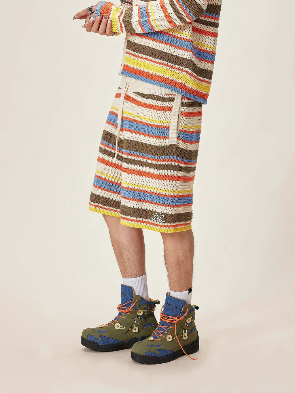 EVILKNIGHT(EK) Multicolor Striped Knit Shorts