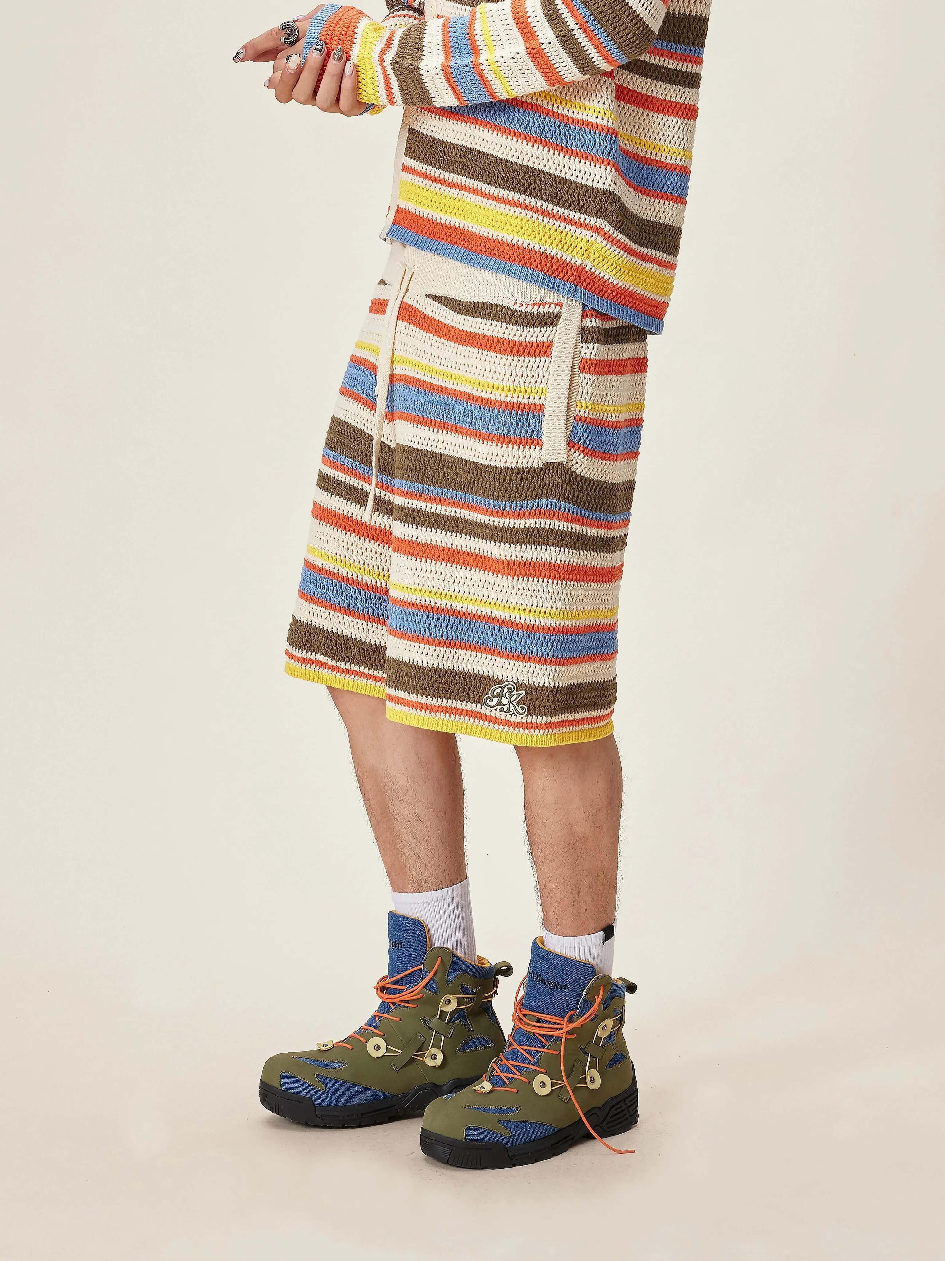 EVILKNIGHT(EK) Multicolor Striped Knit Shorts