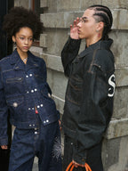 STEEPC Leather Embroidered Denim Jacket