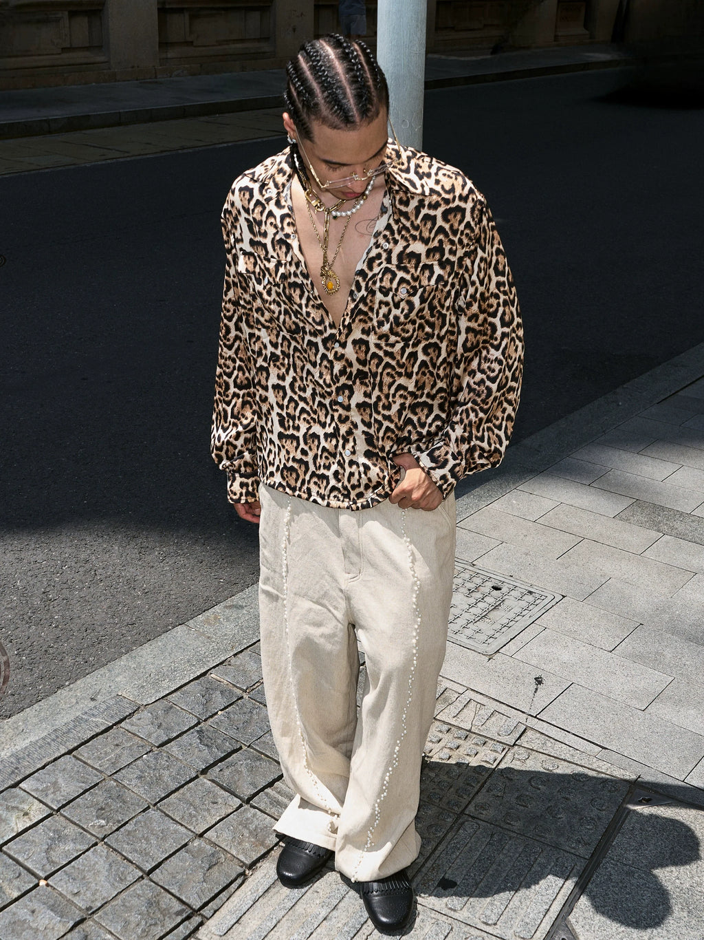 STEEPC Leopard Print Long Sleeve Shirt