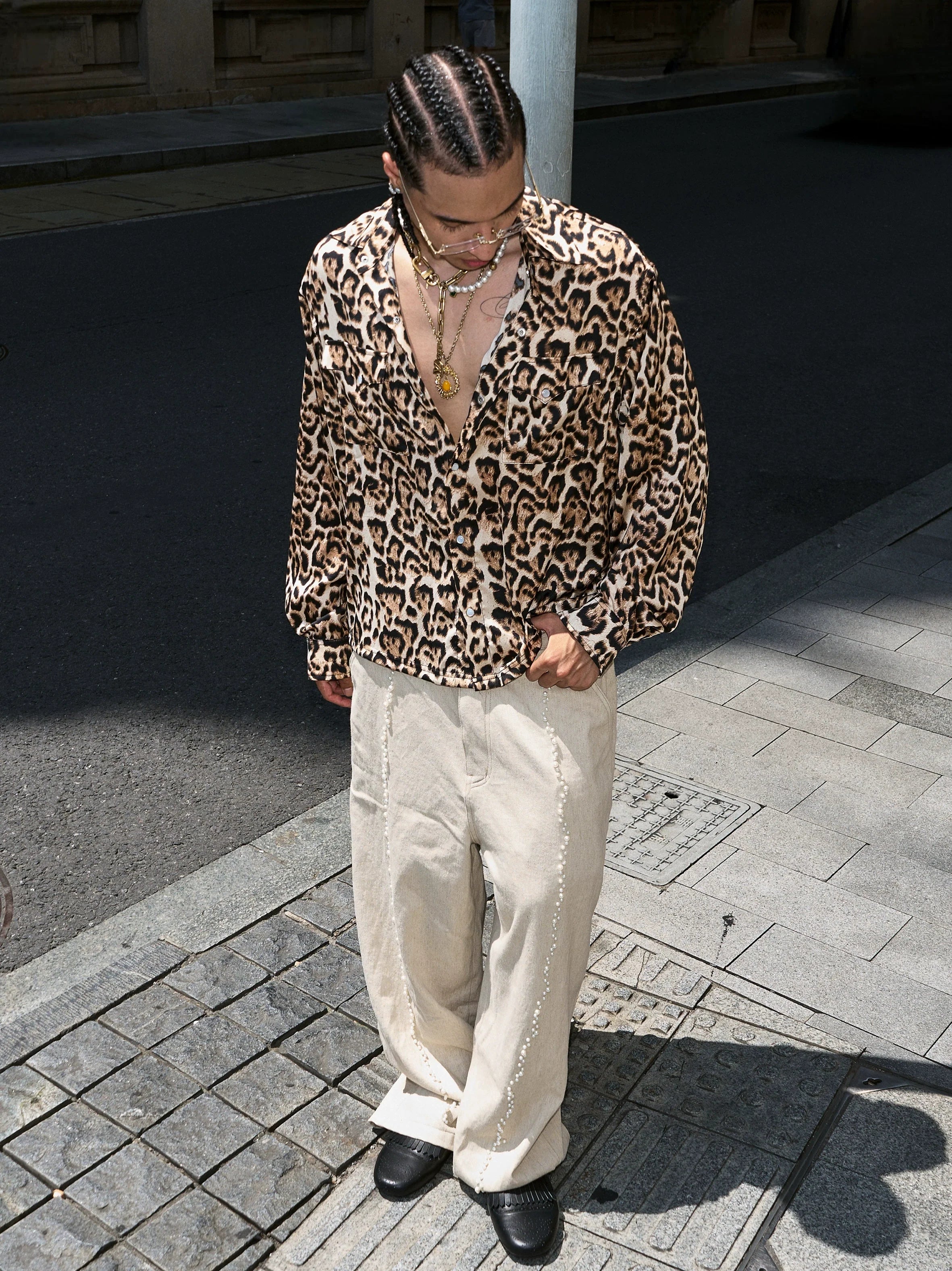 STEEPC Leopard Print Long Sleeve Shirt