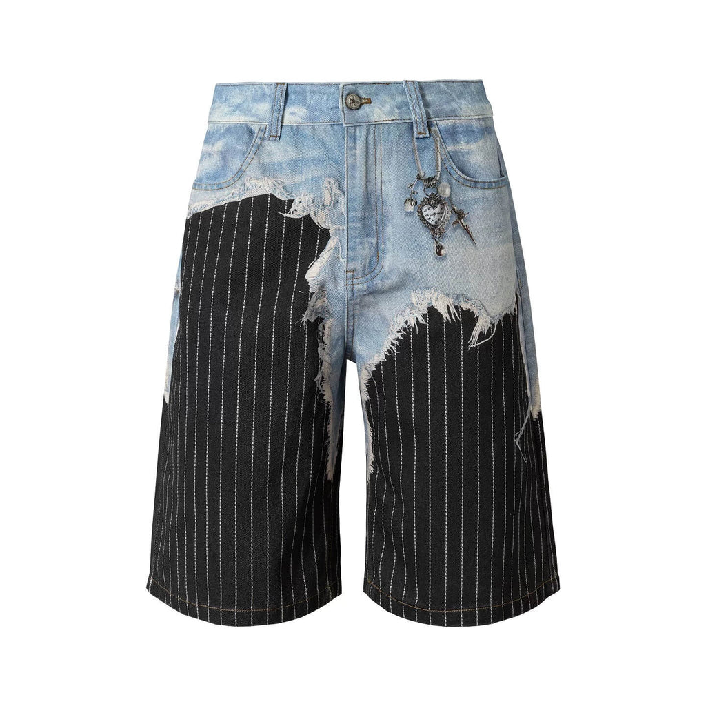 YADcrew Denim Stripe 3D Digital Print Shorts