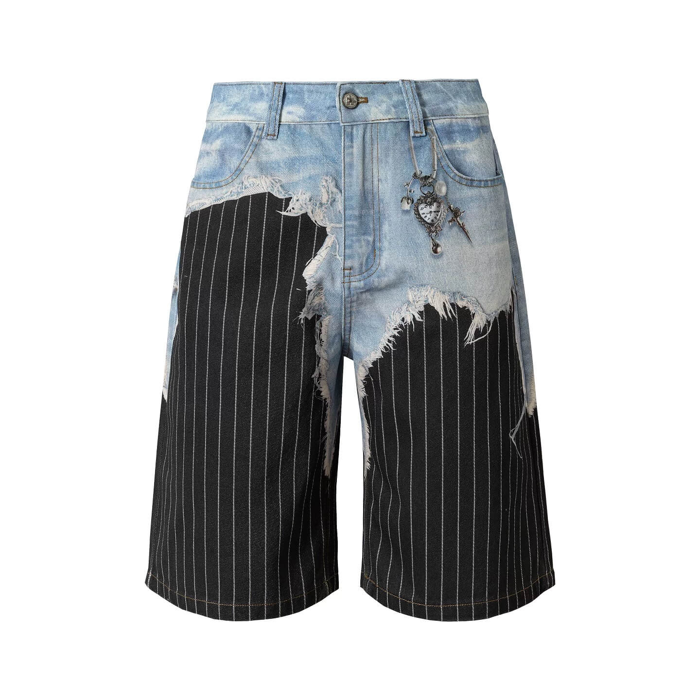 YADcrew Denim Stripe 3D Digital Print Shorts