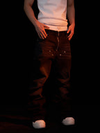 KARMANISTIC Rivet Zipper Fly Washed Flared Jeans