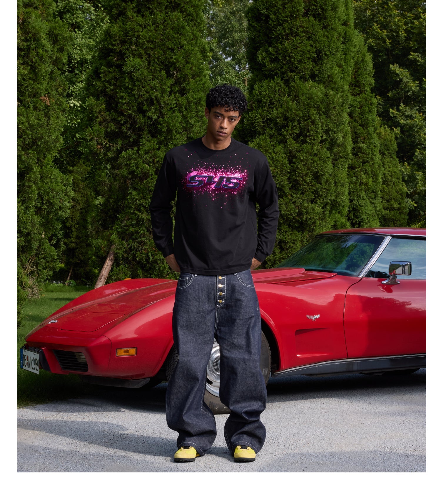 S45 Sequined Embroidered Logo Long Sleeve Tee