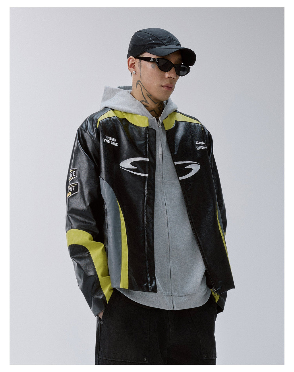 F2CE Color Block PU Leather Racing Jacket