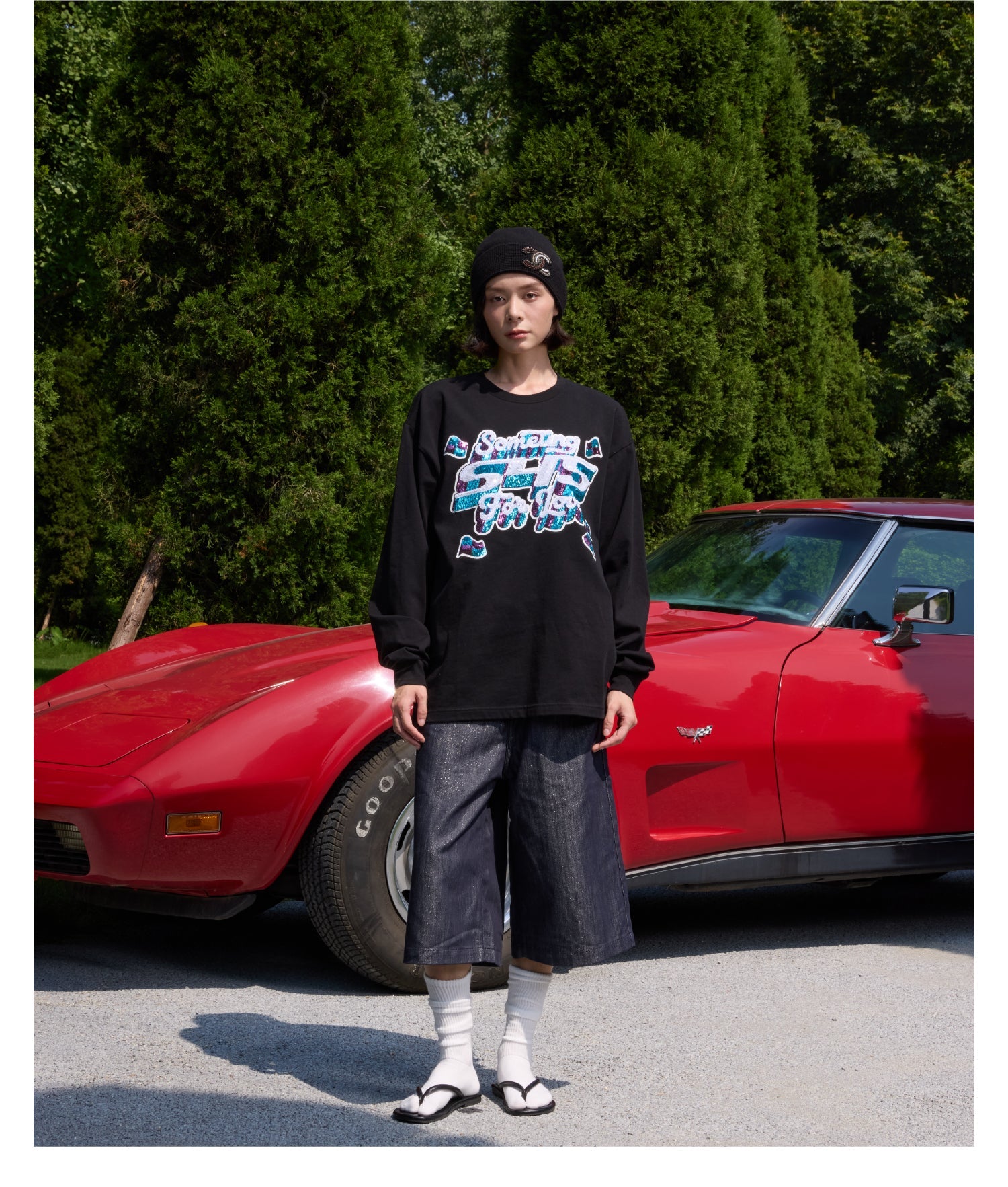 S45 3D Sequined Letter Logo Long Sleeve Tee